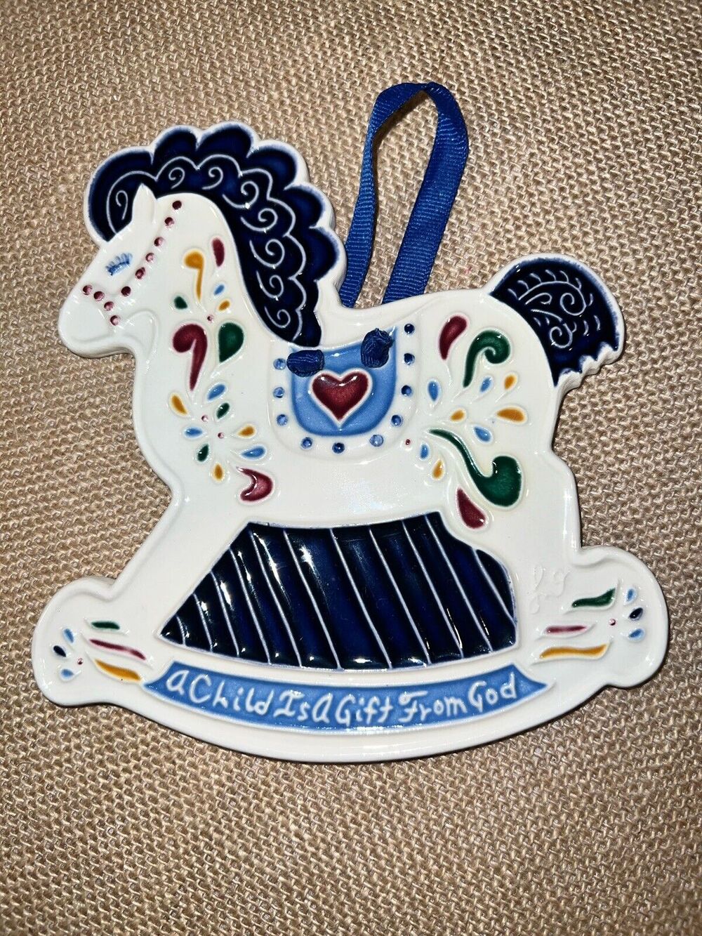 Baby Room Horse Horsey Wall Decor Glazed Ceramic Hand Painted-Vintage